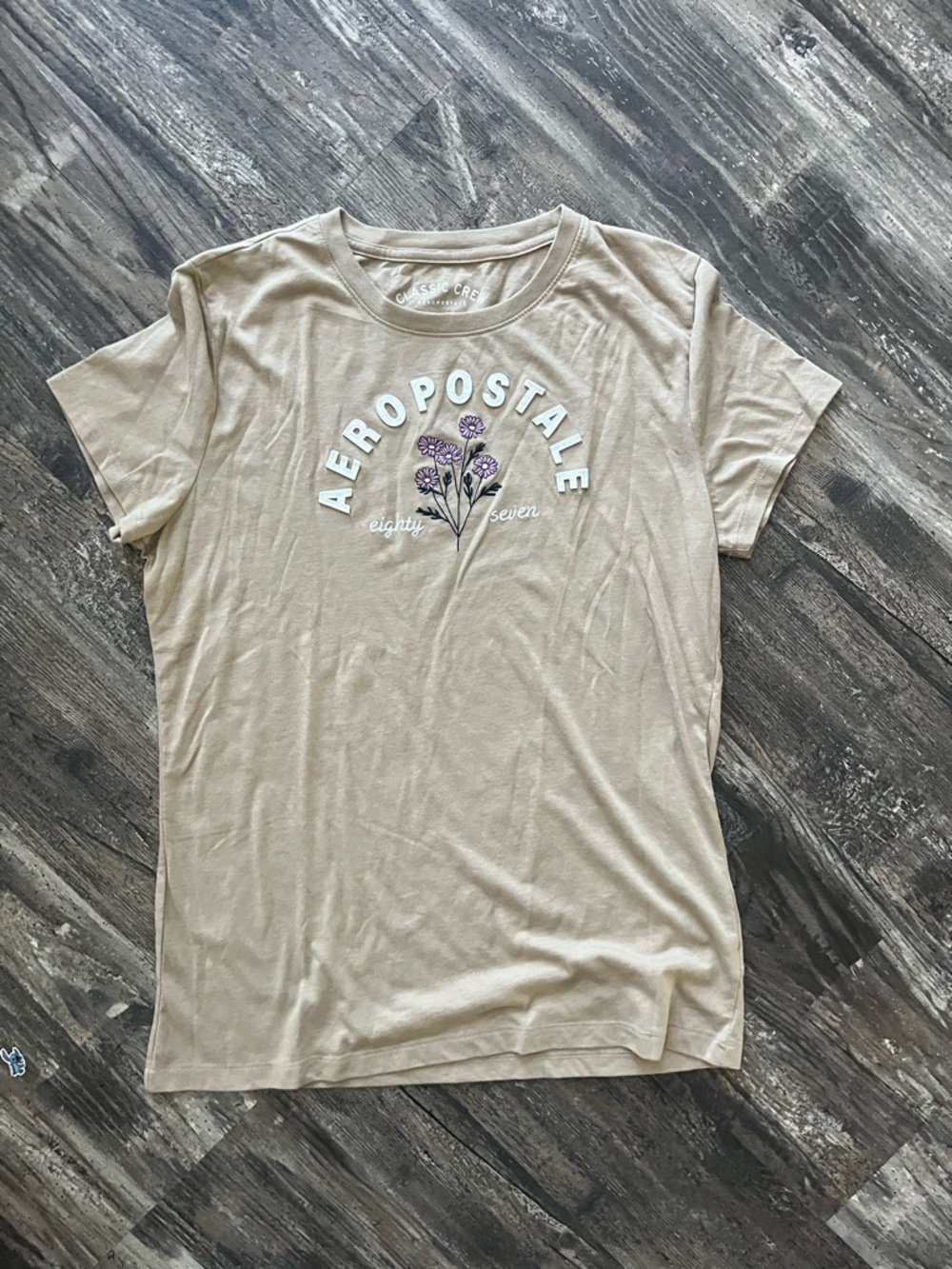 Aeropostale Tan Classic Crew Embroidered Tee